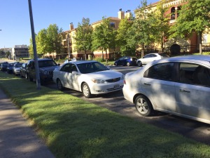 A couple of five cars with smashed windows along our street